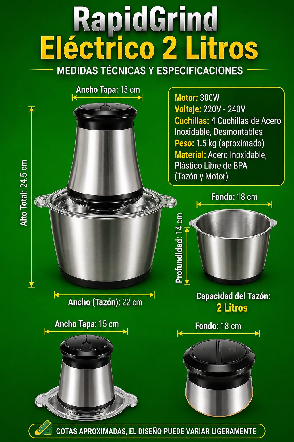 PowerGrind Pro™ | Molino Eléctrico Multifunción 2 Litros