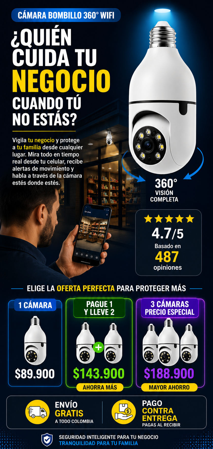 🥇 DuoVision 360™ Cámara Bombillo Inteligente 2x1